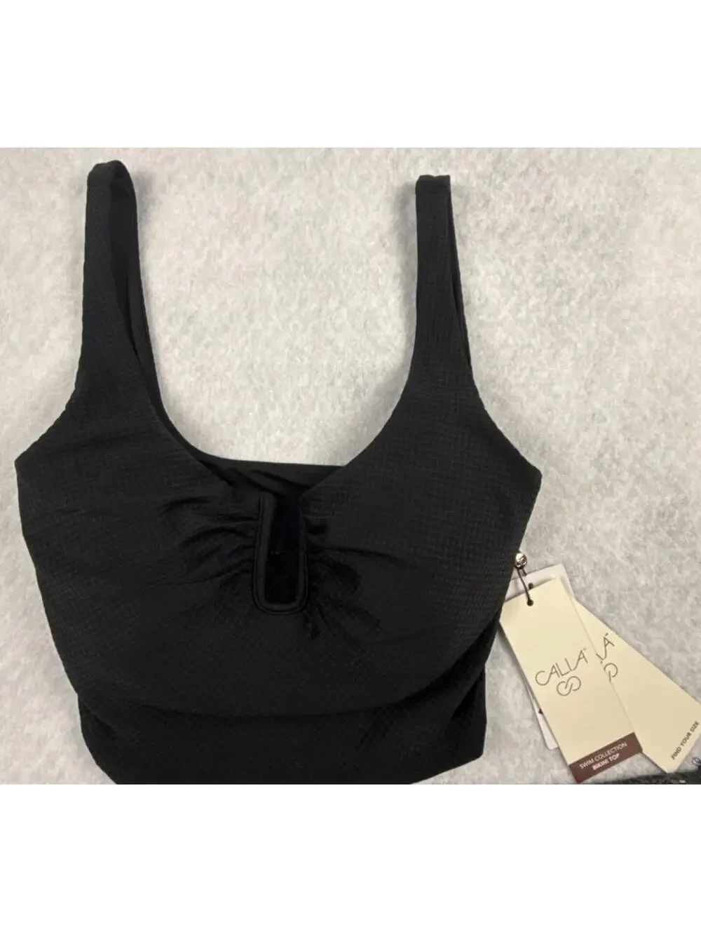 Calia‎ Womens XS Pure Black U Bar Longline Textured Bikini Top NWT